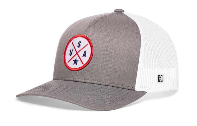 HAKA United States Gray & White Trucker Hat â€“ R,W,B USA Mesh Snapback Cap for Men, Women & Golf, Country X Design Baseball Dad Hat - Image 2